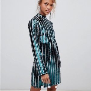 ASOS green and white striped sequin dress
